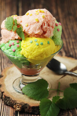 Ice cream scoops in an ice cream bowl