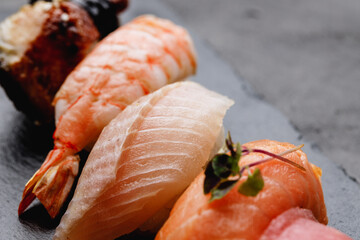 Clsoe up of nigiri sushi on plate