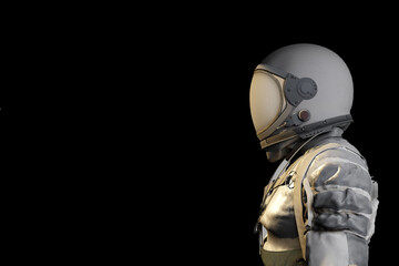 man in space suit on black