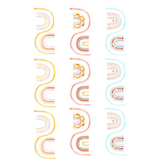 Watercolor boho rainbow ornsment border. Kids abstract banner aesthetic nursery collage modern print, for wall decoration, baby shower card, brochure cover, scrapbook paper design..