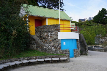 olod stone colorful beach house on the coast of Brittany, France