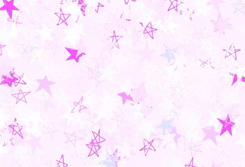 Fototapeta na wymiar Light Purple vector backdrop with small and big stars.