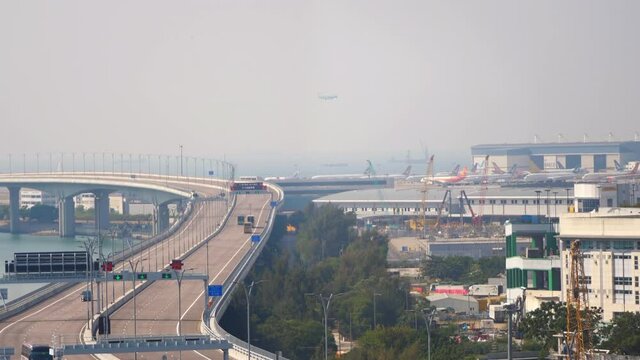 View of the Hong Kong airport from cable car.