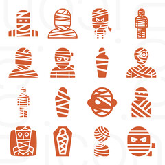 16 pack of mummy  filled web icons set