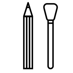 Black-and-white icon is a simple linear trendy glamorous cosmetic pencil for tinting the lips and eyes and a blush powder for make-up, beauty guidance. illustration