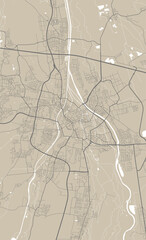 Detailed map of Augsburg city, linear print map. Cityscape panorama.