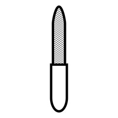 Black and white icon is a simple linear fashionable glamorous cosmic metal nail file, manicure and pedicure guidance. illustration