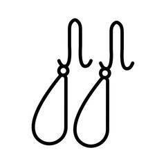 Black and white simple linear icon of fashionable glamorous female beautiful earrings in ears, gold precious jewelry. illustration