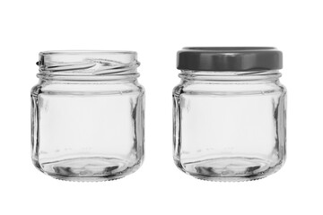 Set of two glass jars isolated on a white background