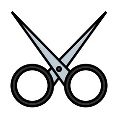 Flat black simple icon of trendy glamorous sharp metal hairdressing, nail scissors for cutting nails, doing hair and beauty guidance.  illustration