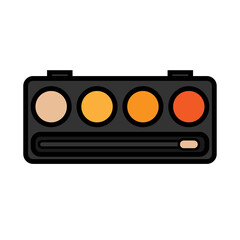 Flat icon is a simple glamorous cosmetics rectangular powder box with a mirror, eye shadows and eyelids applying make-up beauty guidance. illustration