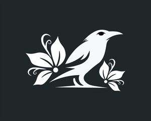 illustration of a white bird with flowers on a black background