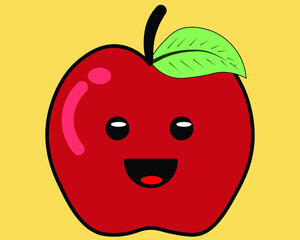 an apple with a smiley face and a green leaf