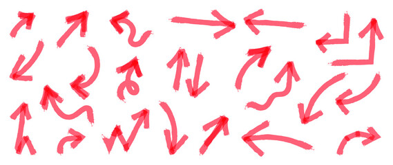 Red arrows vector.  Doodle Marker hand drawn arrows and shapes vector illustration.