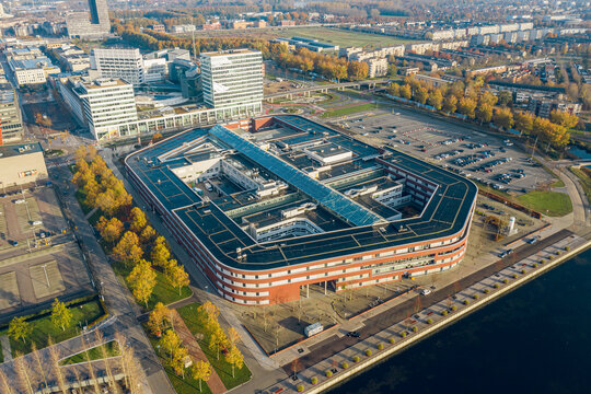 Aerial view of the hospital building in Almere, The Netherlands