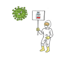 corona covid 19 virus, paramedics and vaccines, cartoon illustration
