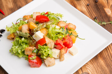 fresh salad with chicken and farm vegetables