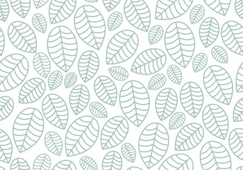 Seamless linear leaves pattern. Horizontal plant green leaf ornament. For labels, packaging or fabric. Chaotically scattered leaves. vector isolated
