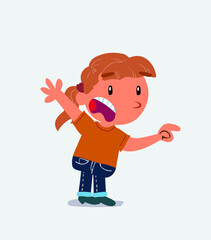 cartoon character of little girl on jeans pointing at something outraged.
