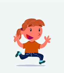 cartoon character of little girl on jeans running happily.