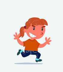 cartoon character of little girl on jeans running very pleased