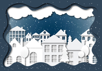 Naklejka premium illustration of night city in paper style