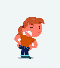 cartoon character of little girl on jeans suspecting something wrong