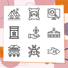 Simple set of 9 icons related to butterfly