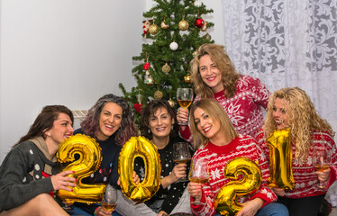 Friends Celebrating Christmas.
Group Of Friends Celebrating Christmas.