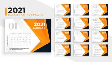 abstract orange 2021 calendar for new year design