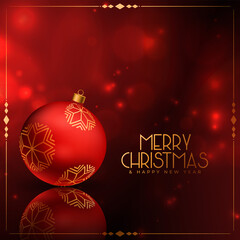 merry christmas red shiny greeting card with ball decoration
