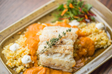 diet boiled fish with vegetables and herbs