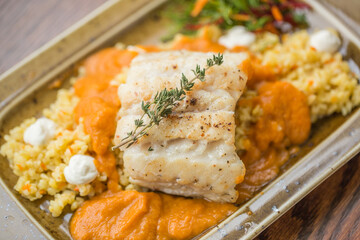 diet boiled fish with vegetables and herbs