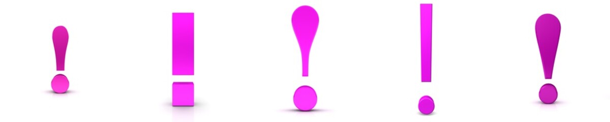 Warning sign warning symbol pink exclamation mark exclamation point 3d