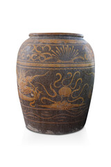  Front view clay jar on white background, vintage, object, copy space