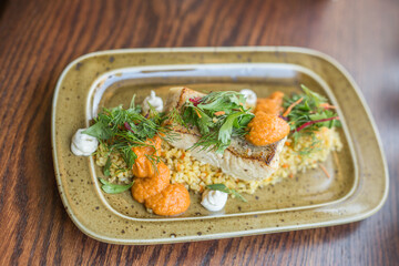 diet boiled fish with vegetables and herbs