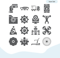 Simple set of mechanism related filled icons.
