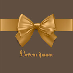 Gift golden bow and satin ribbon. Isolated realistic design element for holiday gift decoration, gift card, present, discount, and special offer.