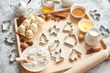 Delicious fresh and healthy ingredients for Christmas gingerbread