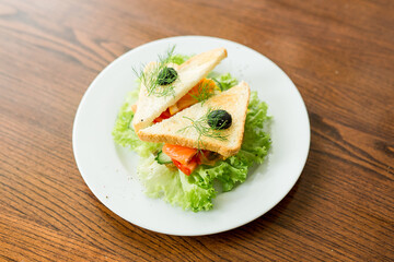 Fototapeta na wymiar toast with cream cheese and salmon