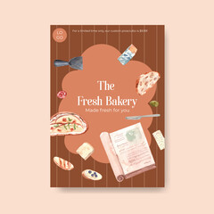 Poster template with European picnic concept design for advertise watercolor vector illustration.