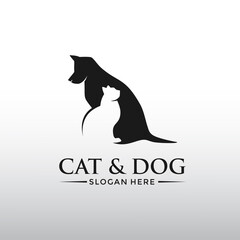 Cat and Dog logo template. flat design, simple and silhouette. Vector illustrator eps.10