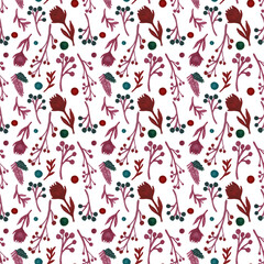 floral ornament set of elements with flowers flat design pattern red and green twigs and berries hand drawing