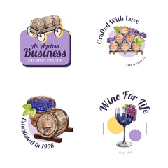 Logo design with wine farm concept for branding and marketing watercolor vector illustration.