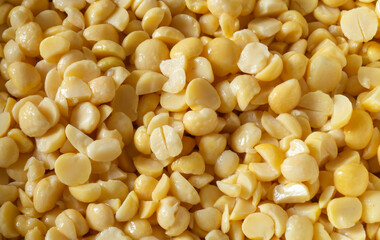  Yellow peas in a textured bag. half, Products of the feeding close-up