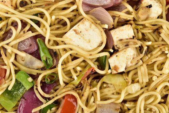 Vegetable Chow Mein Texture Background, Top View