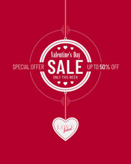 White Red Valentines Day Sale Poster with Heart Shaped Pendant
