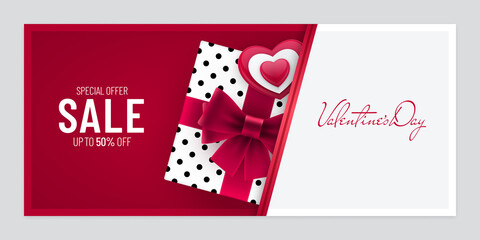 Valentines Day Sale Paper Cut Banner Design with Gift Box