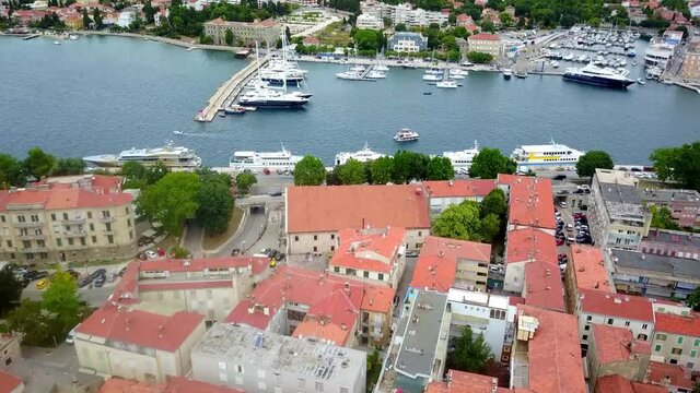 Flight over the old town and port of Zadar Croatia 4K