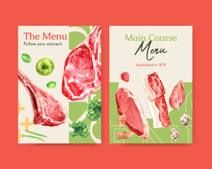 Big menu template with ketogenic diet concept for restaurant and food shop watercolor vector illustration.